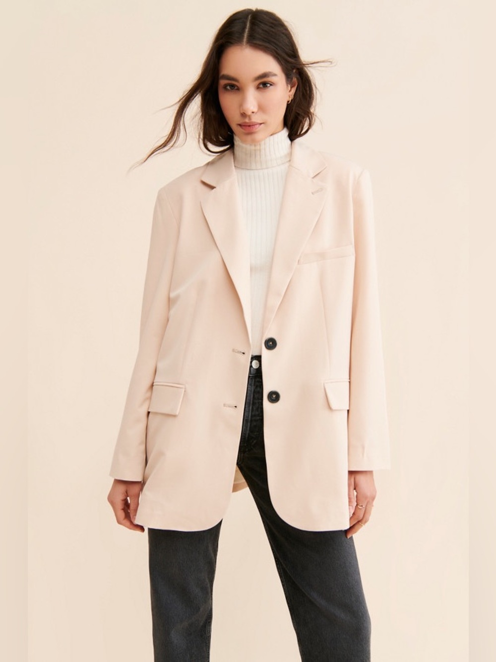 Free People We The Free- The Jay Oversized Blazer in Nude Beige